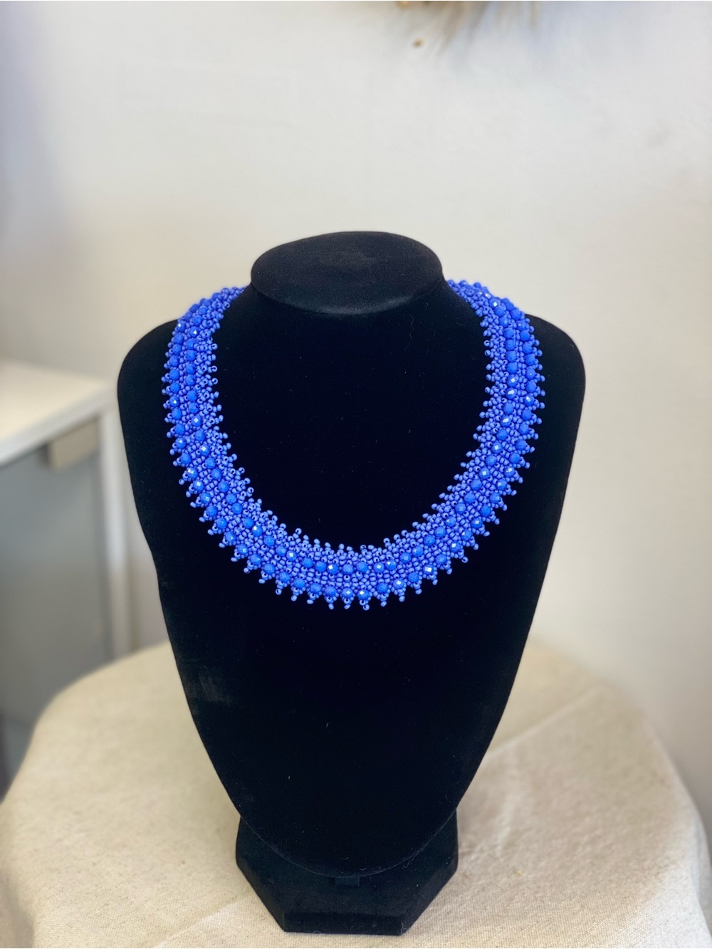 Handcrafted Royal Blue Beaded Collar Necklace